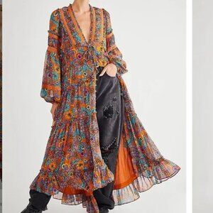 Free People Cassis Printed Chiffon Dress